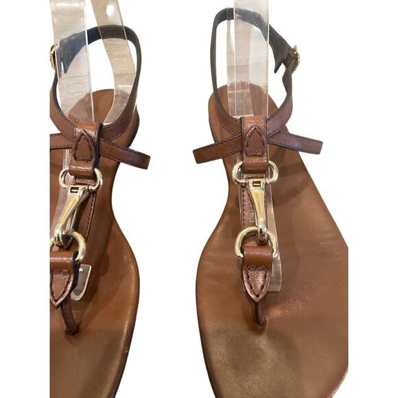 Burberry Leather T-Strap Sandals EU 41 US 11 Brown Gold Classic Old Money Resort - Picture 3 of 12